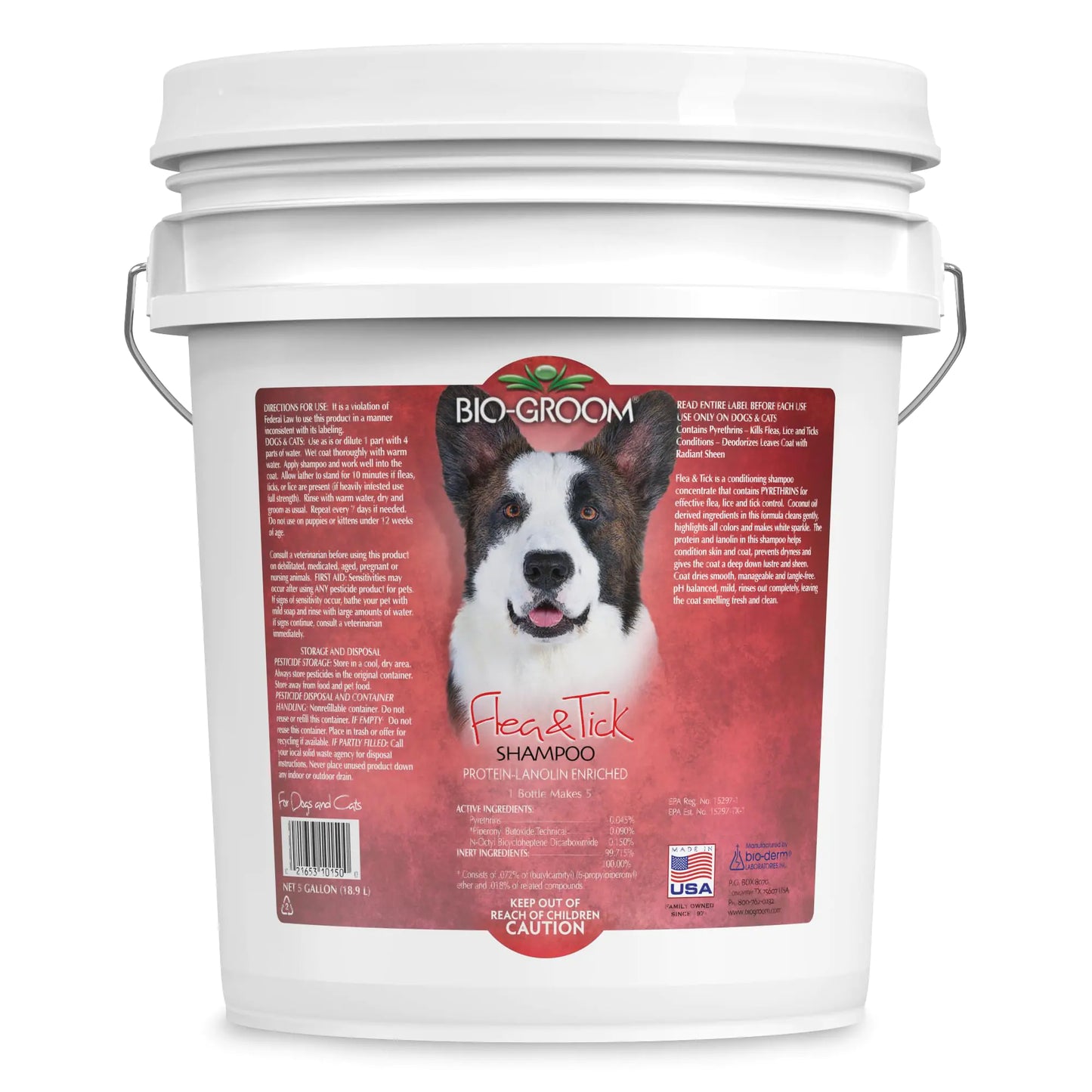Bio-Groom Flea & Tick Dog Shampoo – Flea and Tick Prevention for Dogs Cat Flea Treatment Cruelty-Free Made in USA Natural Tick Repellent Protein-Lanolin Shampoo – 5 Gallons